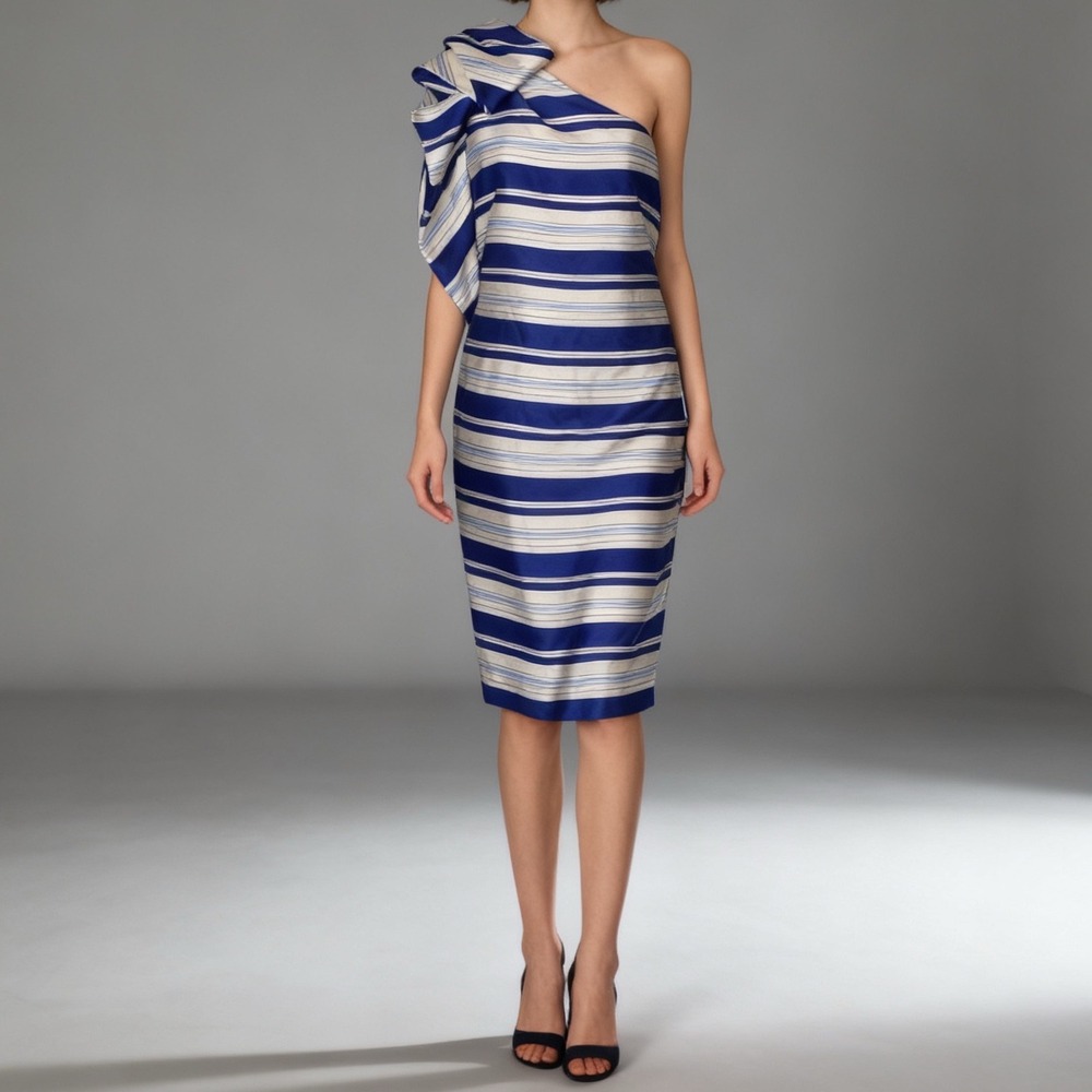 Banana Republic One Shoulder‎ Striped Sheath Dress Cascading Bow NEW size 6